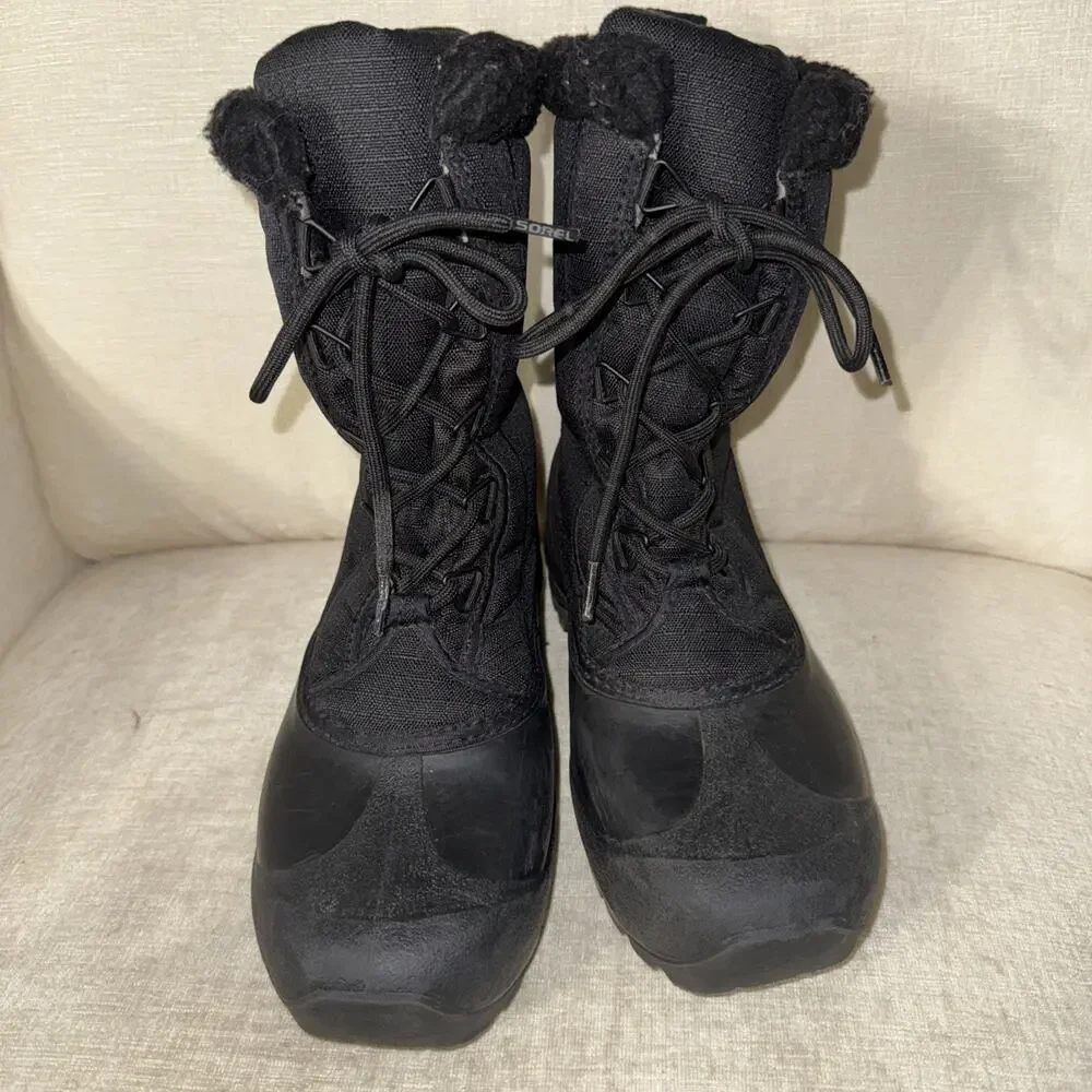 Sorel Womens Black Lace Up Mid-Calf Canvas Insulated Winter Boots Size 7.5 EUC